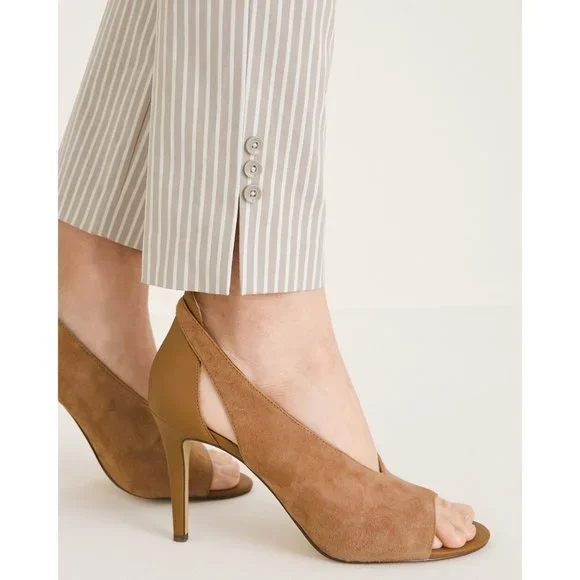 Chicos Womens So Slimming Brigitte Striped Button Ankle Pants Tan Neutral size 2 - Picture 5 of 15